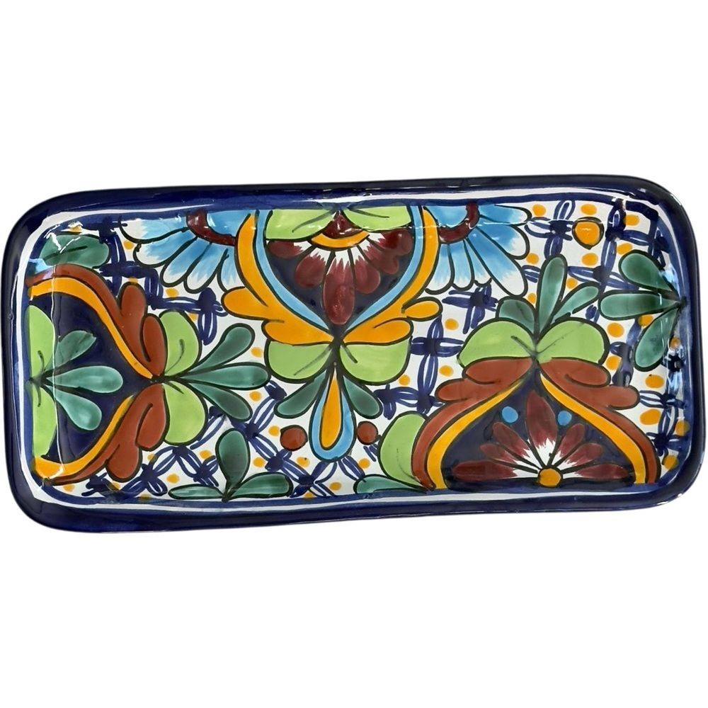 Rectangular Colorful Decorative Folk Art Serving Tray Dish.